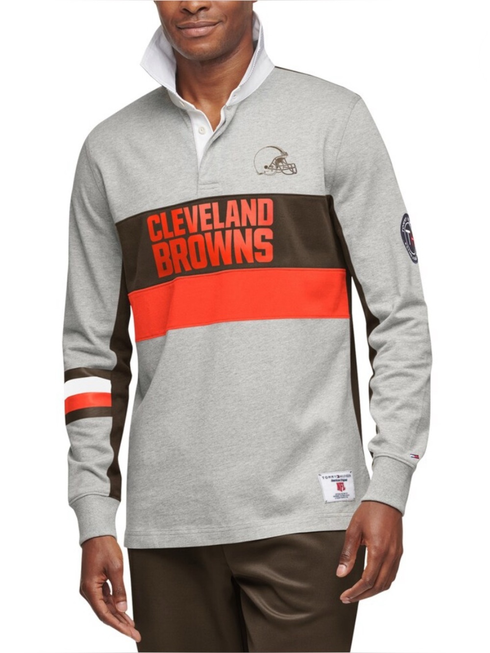 Tommy Hilfiger Gray/Brown Cleveland Browns Rugby Long Sleeve Polo, XL